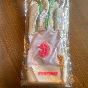 Prosway White pink teal batting Gloves xl